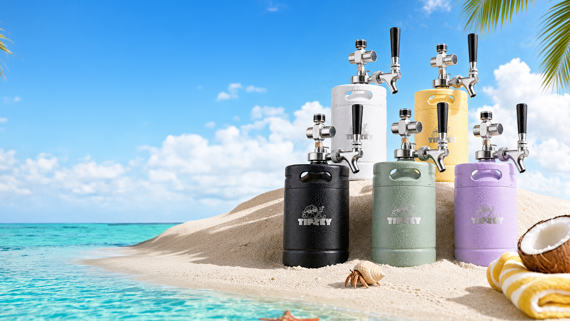 Tipzey portable mini kegs ready for summer drinks on the beach